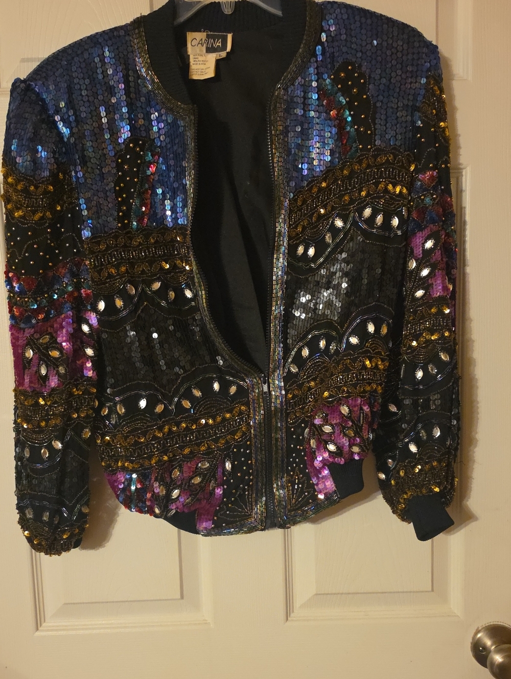 Black Sequin Embellished Bomber Jacket
